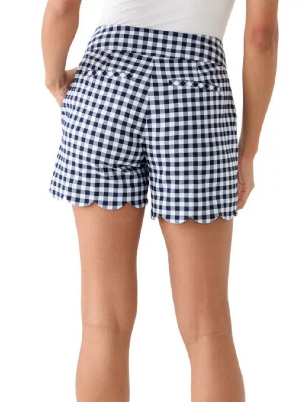 NWT Crown & Ivy Women's Navy Blue & White Gingham Scalloped Hem Shorts